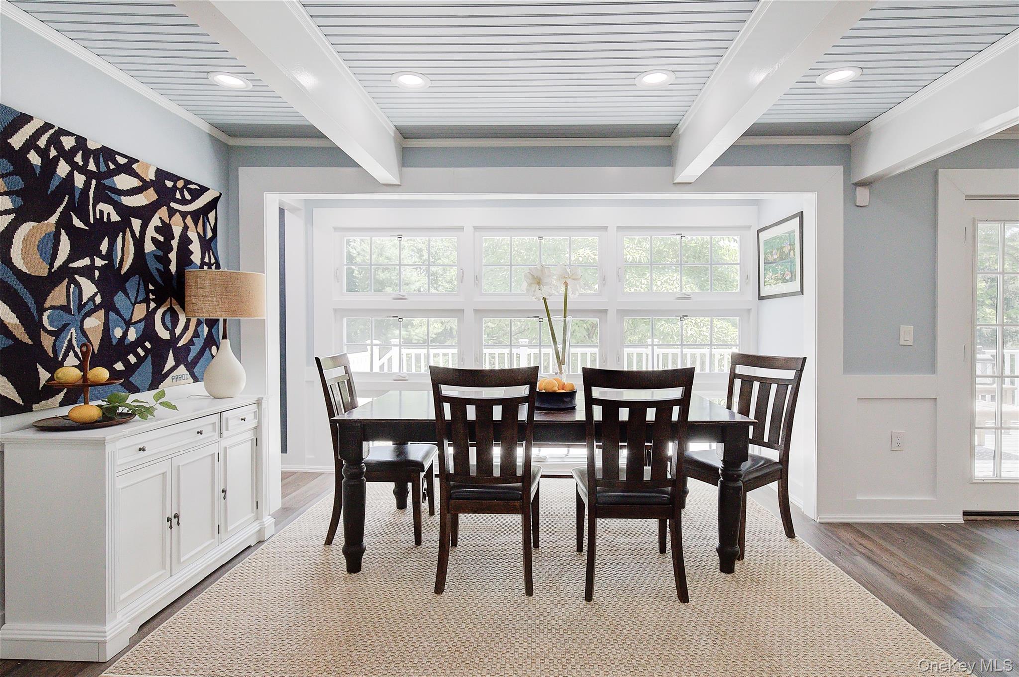 2 Spring Hollow Road Centerport, NY 11721 - Photo 11 of 44 Dining room featuring beamed ceiling, wood finished floors, and recessed lighting