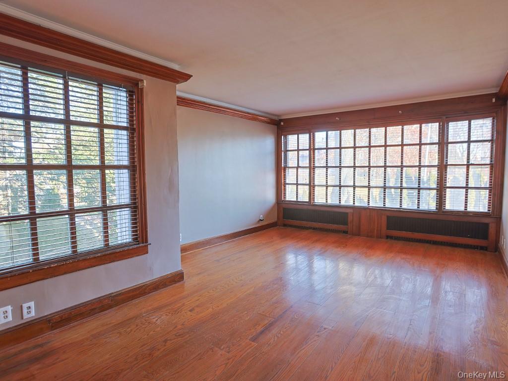 113 Hooker Avenue Poughkeepsie, NY 12601 - Photo 5 of 49 Unfurnished room featuring radiator heating unit, crown molding, wood finished floors, and plenty of natural light