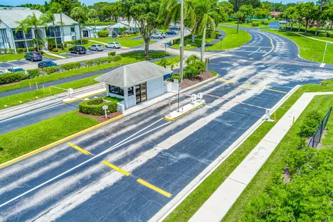a view of an outdoor space with a swimming pool