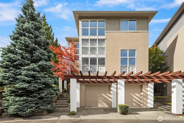 a front view of a building with windows