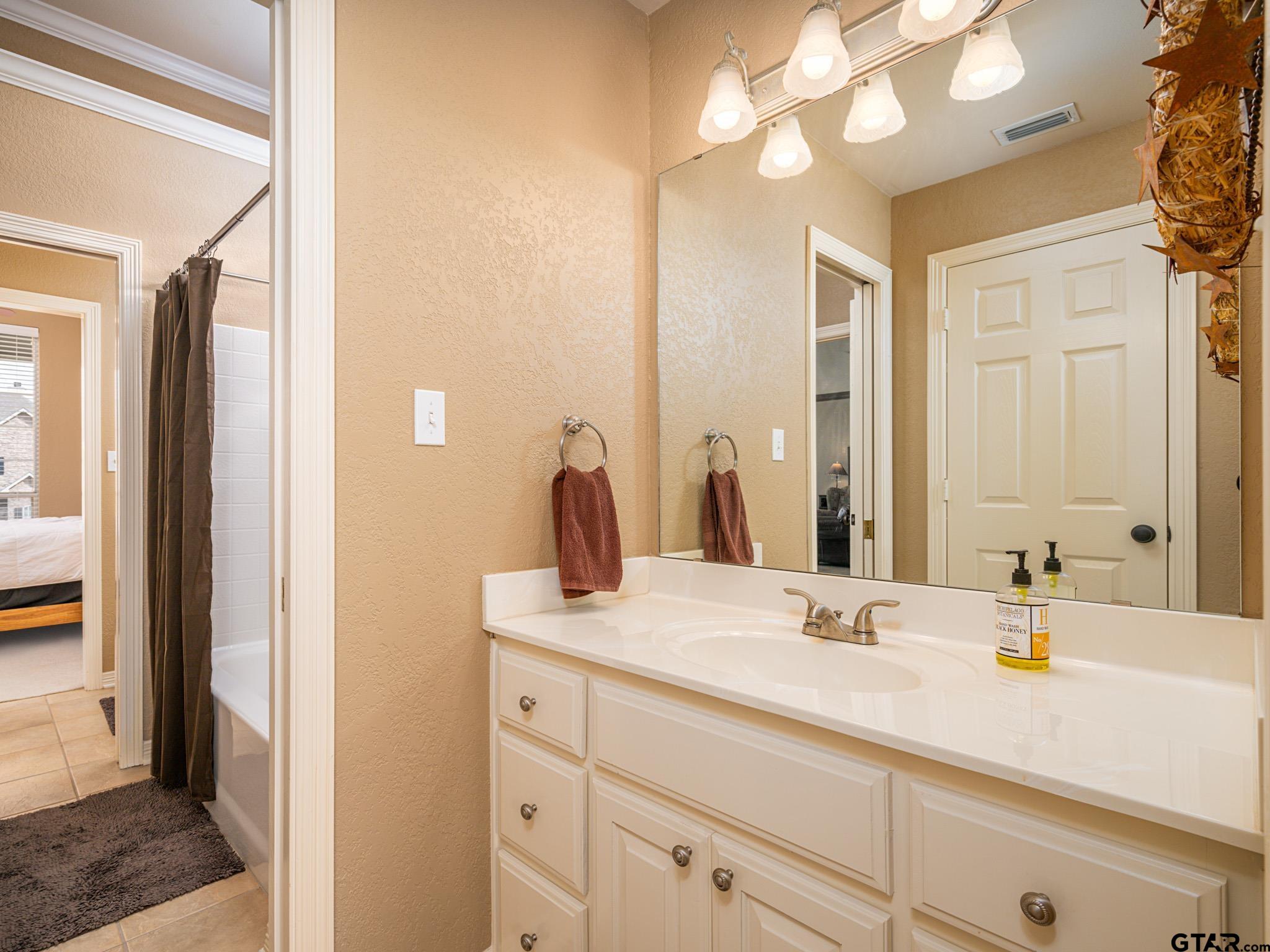 11201 Skyline Drive Brownsboro, TX 75756 - Photo 37 of 39 a bathroom with a sink and a mirror with bathtub