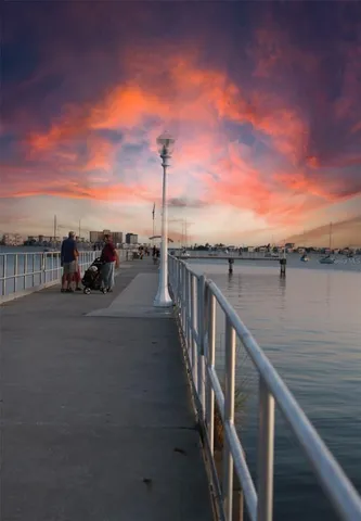 a view of a terrace with a lake view