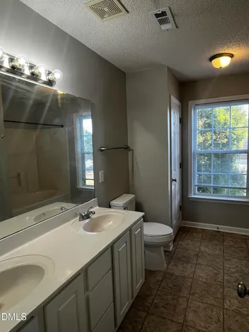 a bathroom with a sink a toilet a mirror and shower