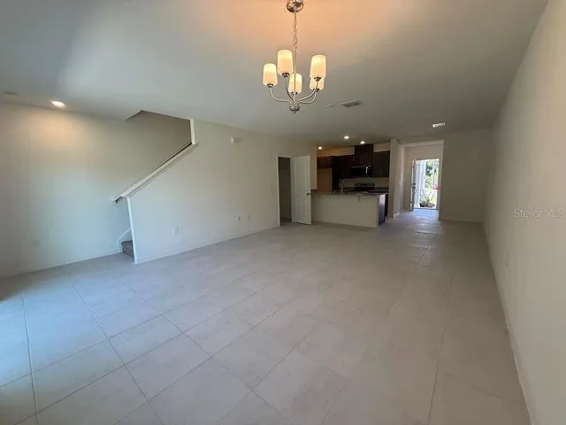 a view of a livingroom with a chandelier