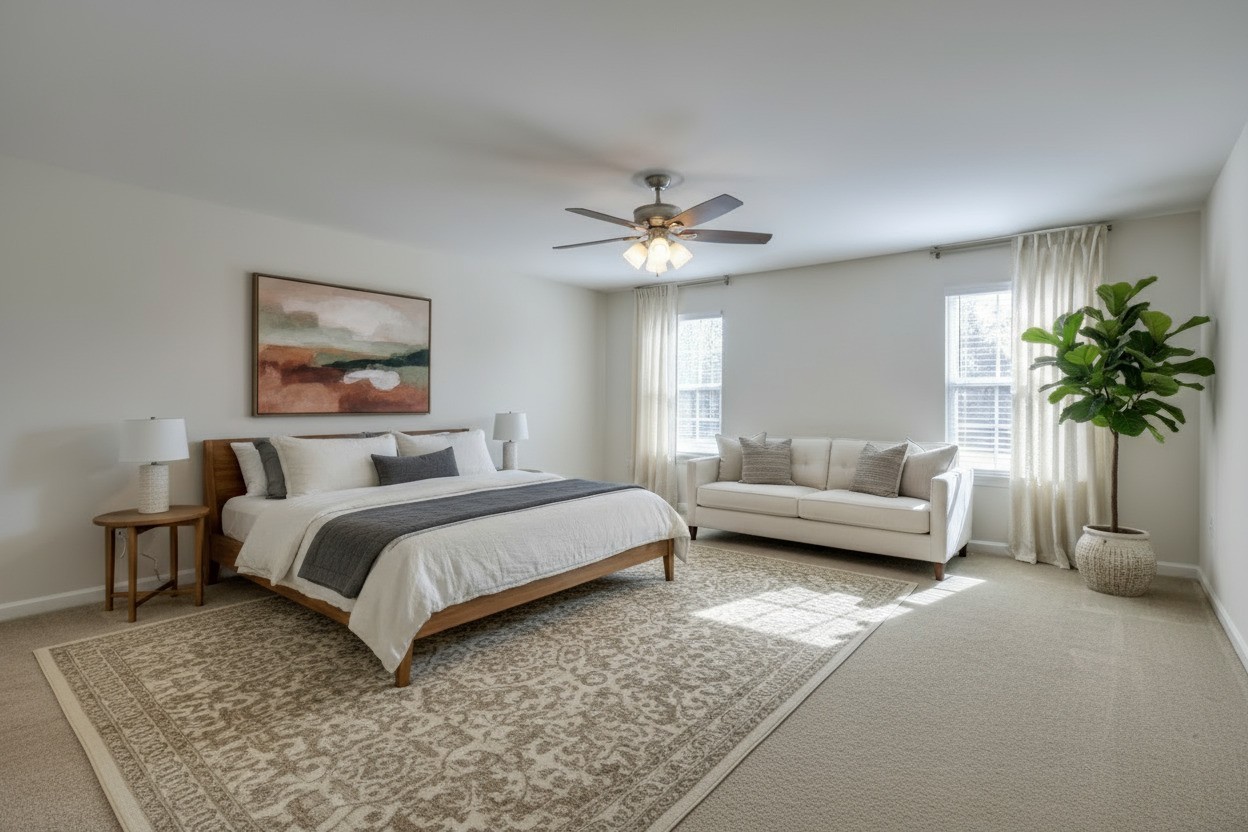 3104 Rutgers Pass Nolensville, TN 37135 - Photo 33 of 66 a spacious bedroom with a bed a couch and a potted plant