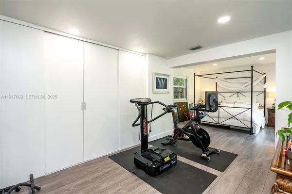 a view of a room with gym equipment