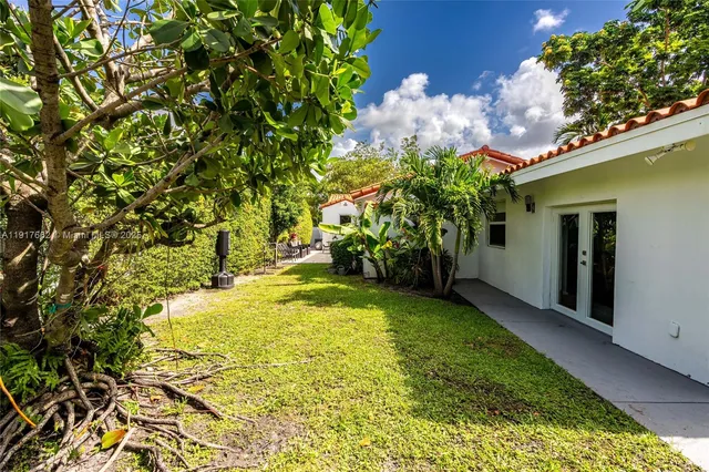a view of a yard with plants
