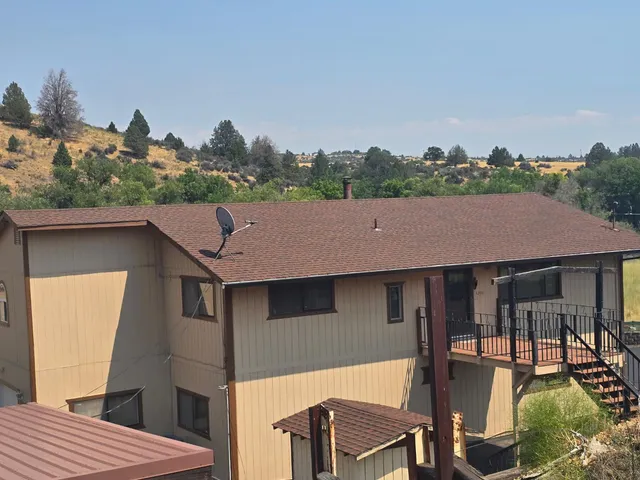 an outdoor view with patio