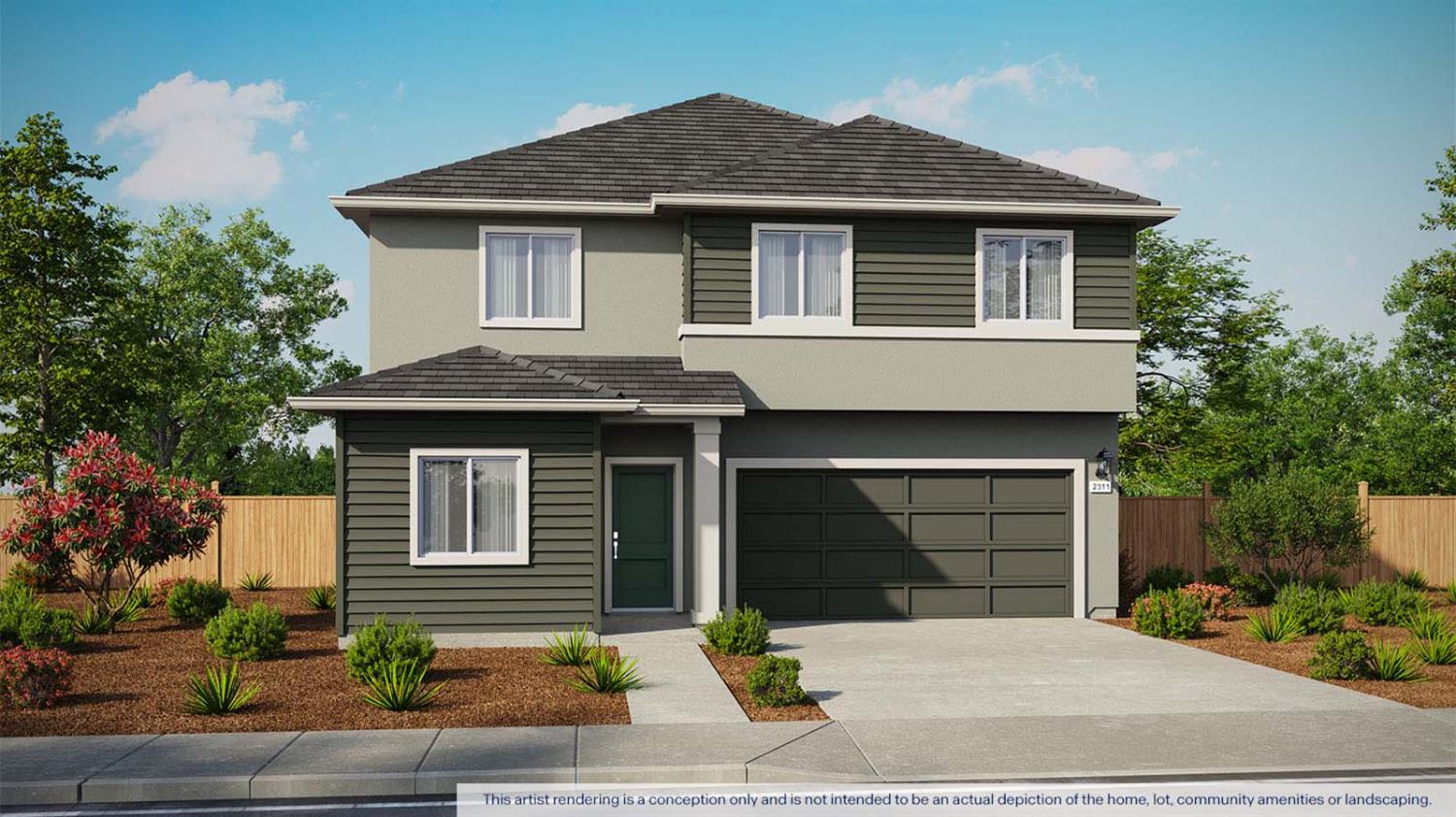 a front view of a house with garage