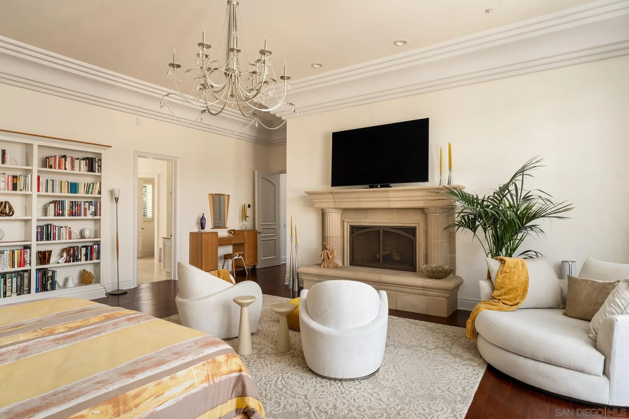6369 Clubhouse Rancho Santa Fe, CA 92067 - Photo 18 of 43 a living room with furniture a flat screen tv and a fireplace