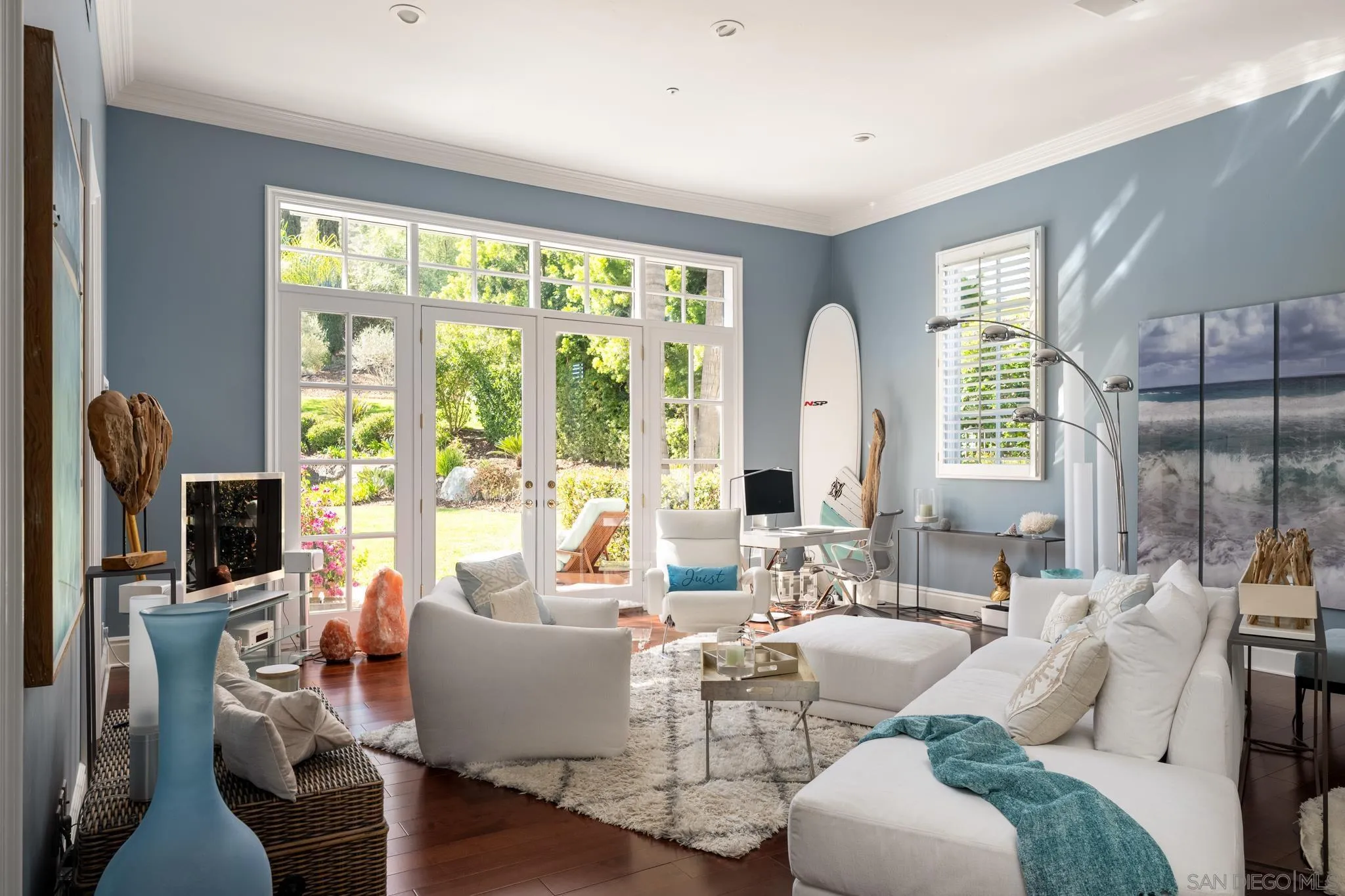 6369 Clubhouse Rancho Santa Fe, CA 92067 - Photo 28 of 43 a living room with fireplace furniture and a large window