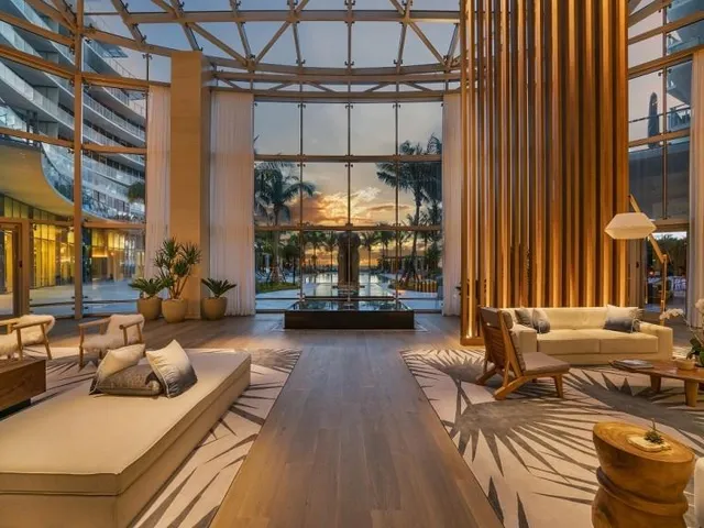 a front view of a building with outdoor space