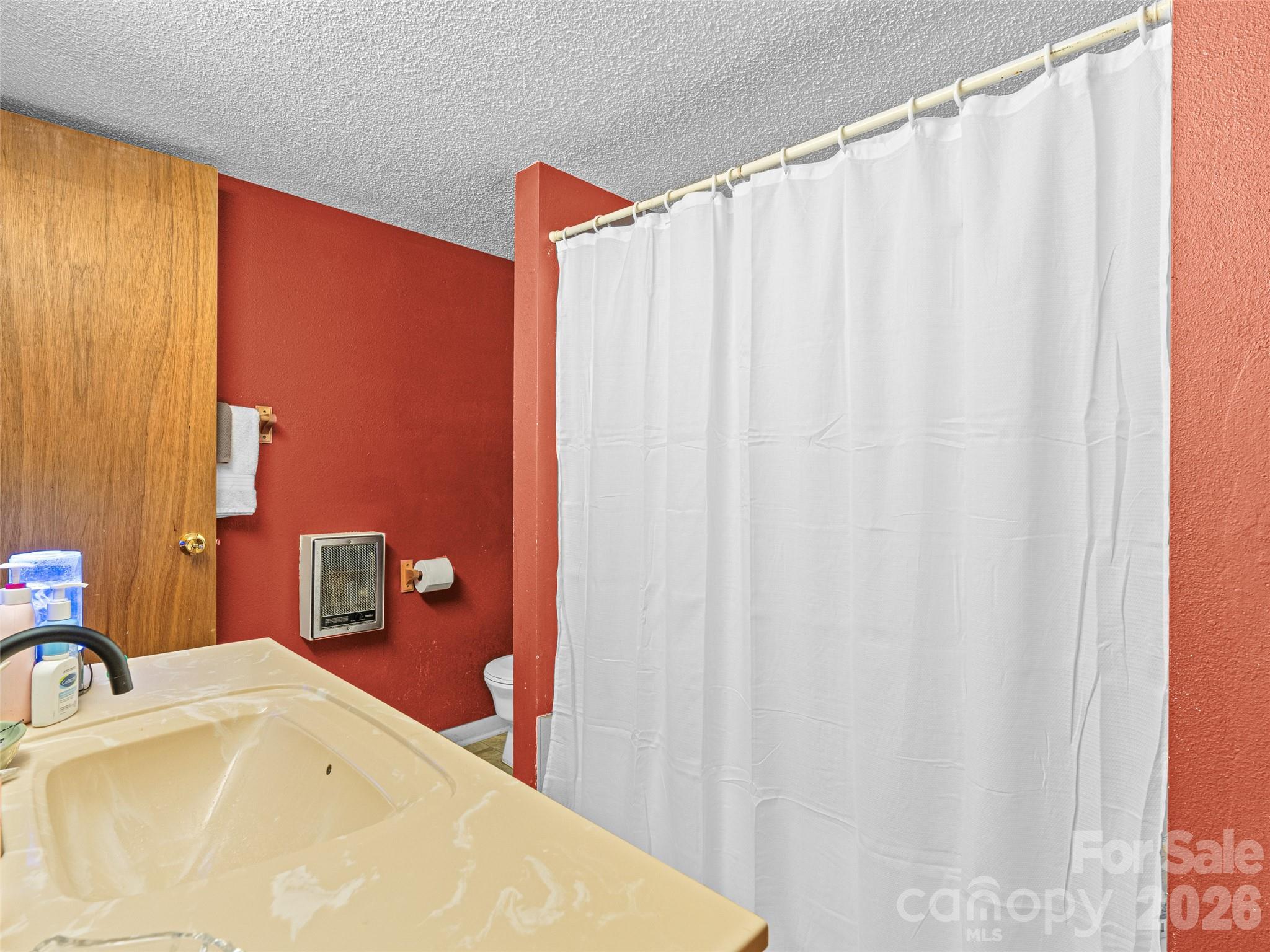 174 Pleasant Ridge Drive Maggie Valley, NC 28751 - Photo 35 of 45 a bathroom with a sink a toilet and shower curtain