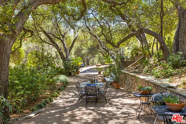 a view of a bench in a backyard