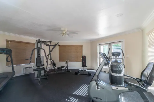 a view of a room with gym equipment