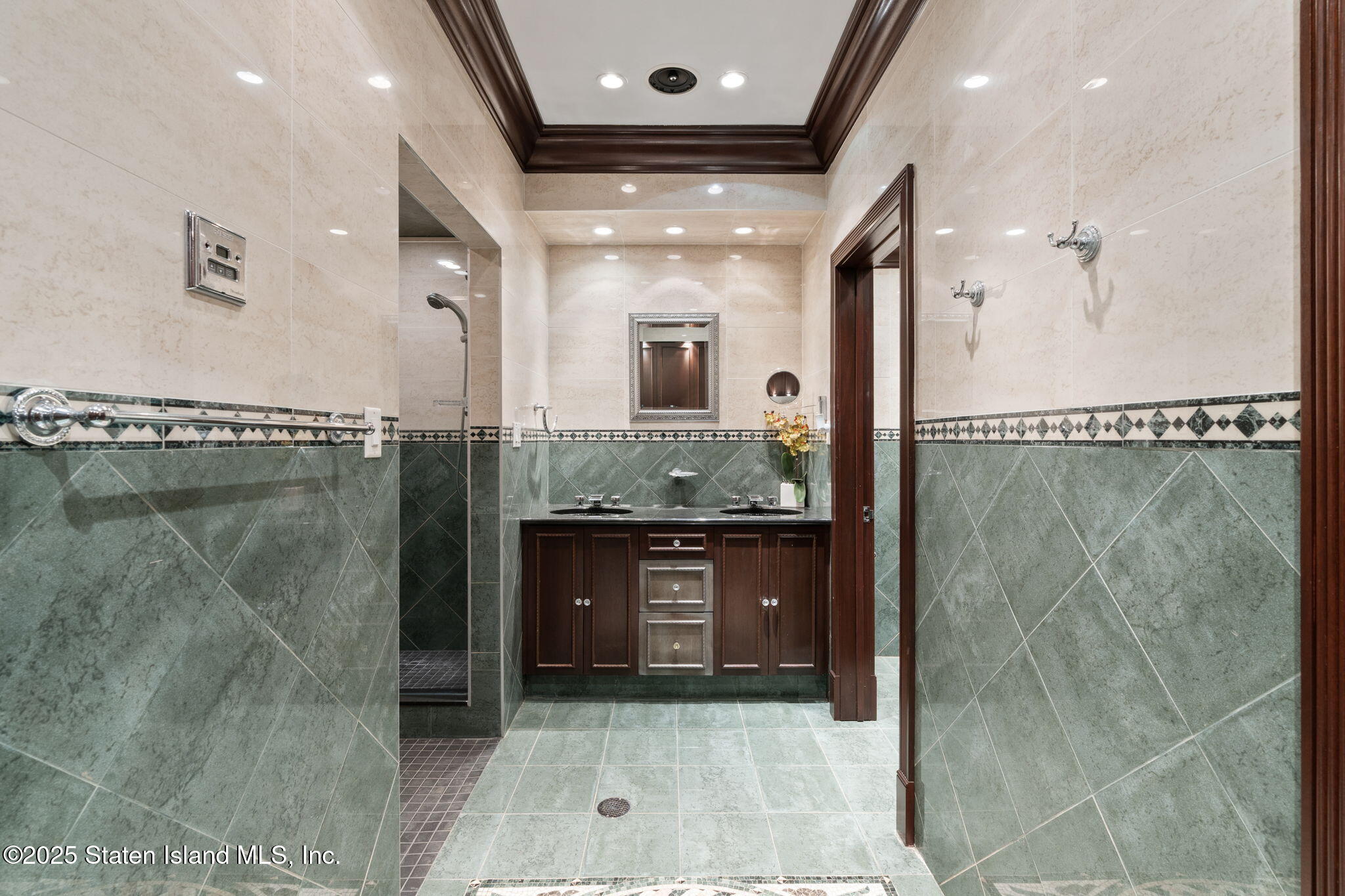 51 Romer Road Staten Island, NY 10304 - Photo 73 of 94 a bathroom with a granite countertop sink a mirror and shower