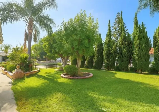 a view of a swimming pool with a garden