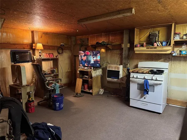 a garage with furniture