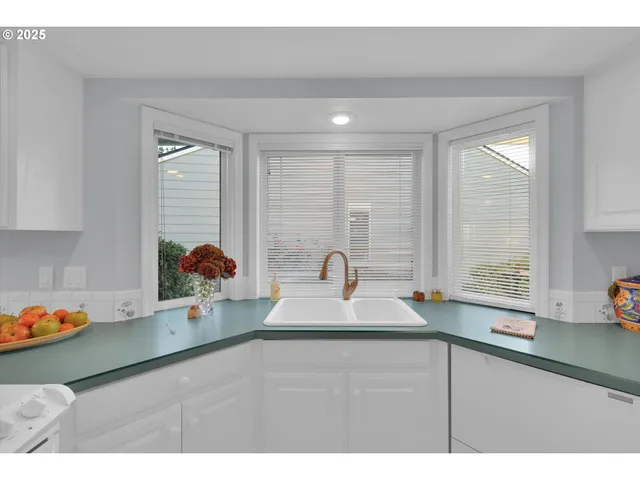 a kitchen with sink a window and appliances