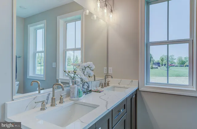 a bathroom with a sink and a large mirror