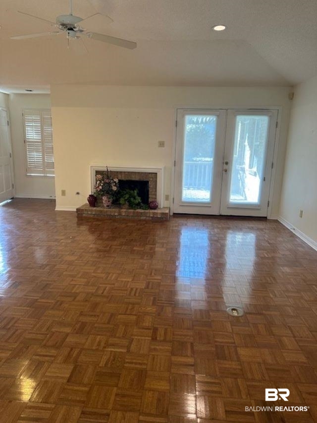 12 Stonebridge Court Mobile, AL 36608 - Photo 37 of 38 Unfurnished living room with a ceiling fan, a fireplace, and recessed lighting
