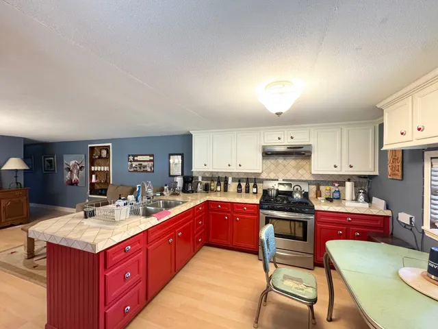 a kitchen with a cabinets and counter space