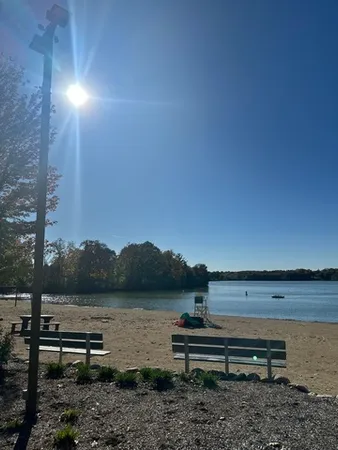 a view of a lake with outdoor space