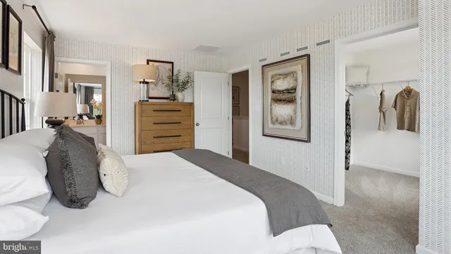 a bedroom with a bed and walk in closet