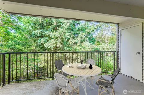 a balcony with a water view