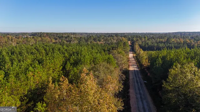 a view of a lush green field with mountains in the background
