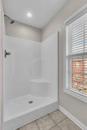 a bathroom with a bathtub