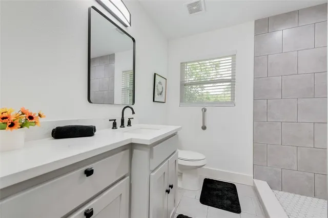 a bathroom with a sink a toilet and a mirror