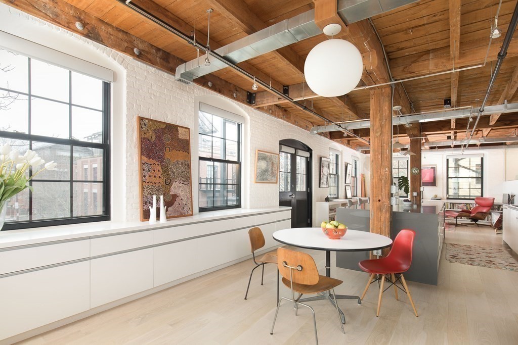 1 Tannery Brook Row, Unit 2A Somerville, MA 02144 - Photo 11 of 18 a view of a dining room with furniture window and outside view