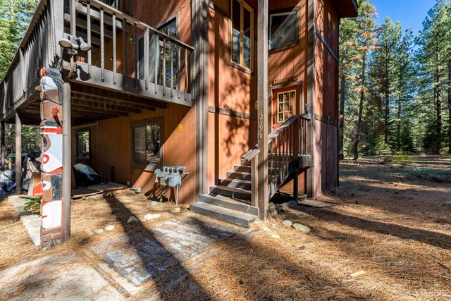 a view of a yard with plants and trees