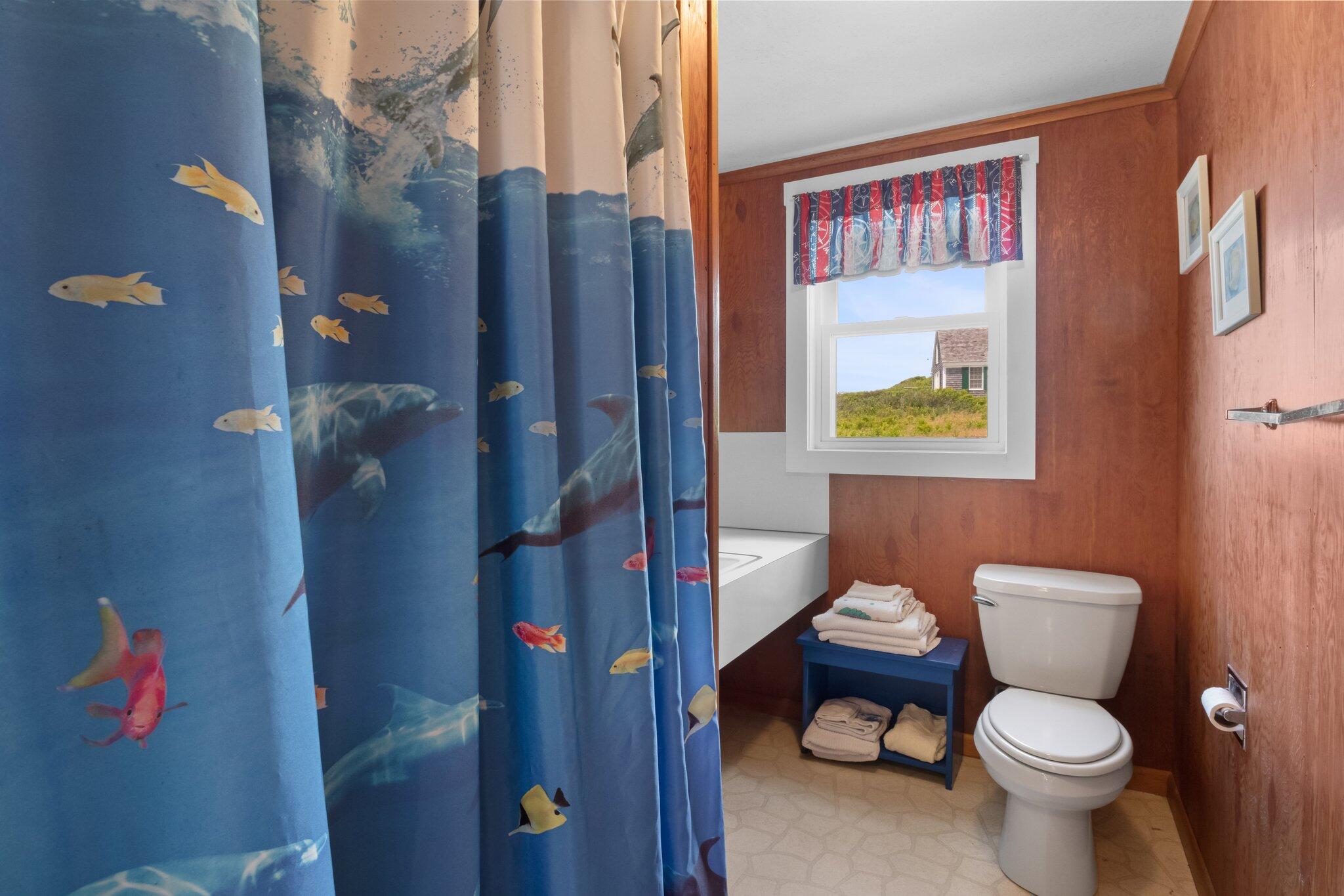 4 Bay View Path Truro, MA 02666 - Photo 24 of 71 a white toilet sitting next to a bathroom sink and a mirror