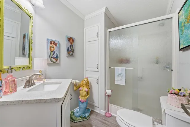 a view of workspace with wooden floor