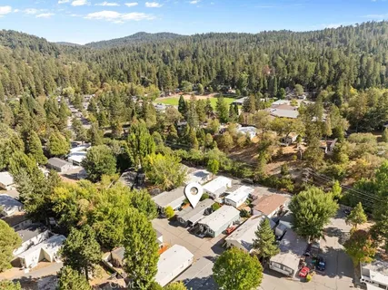 a view of a city with mountains in the background