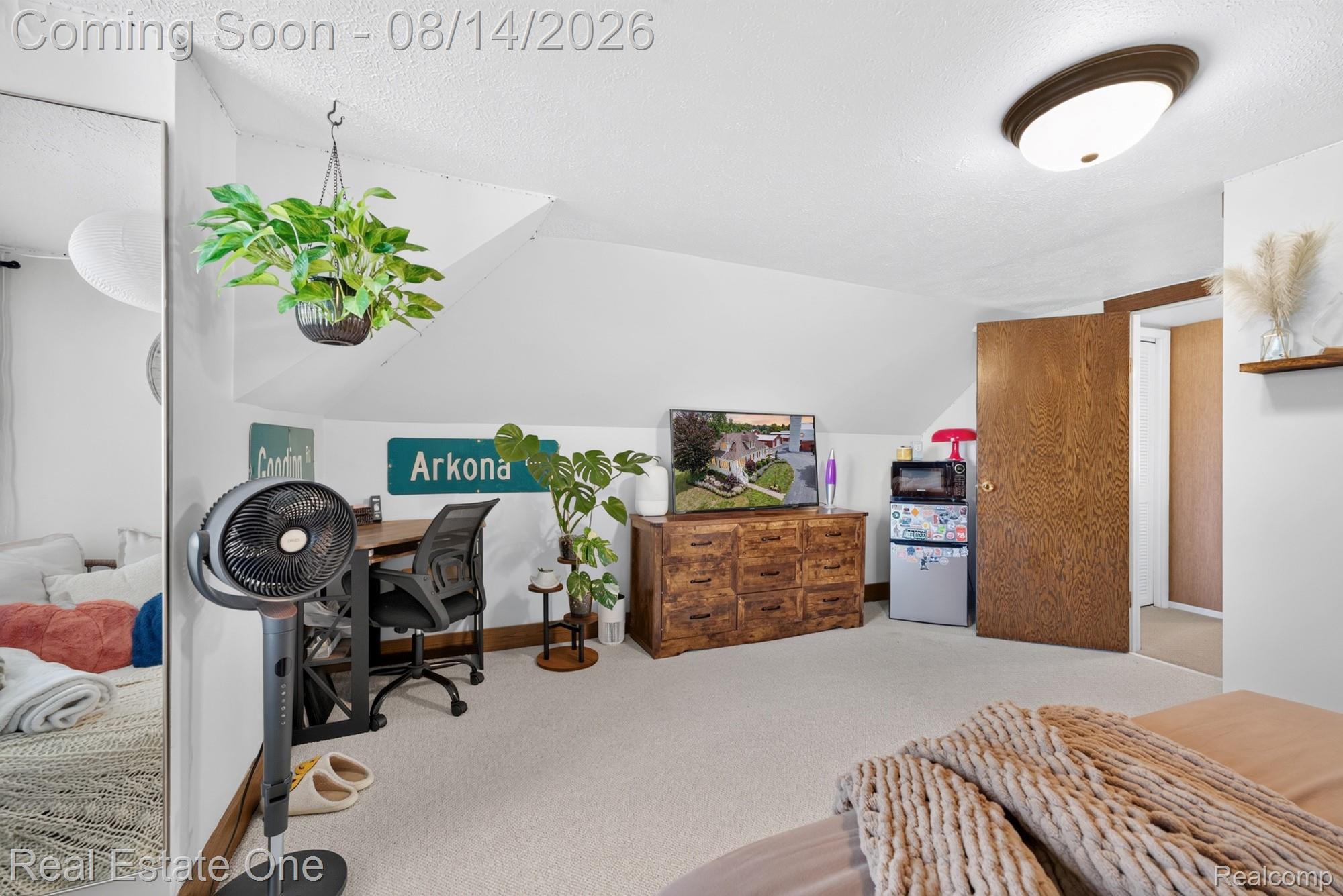 12139 Gooding Road Milan, MI 48160 - Photo 24 of 98 Carpeted room with a sloped ceiling, an interior door, and a built-in wall shelf
