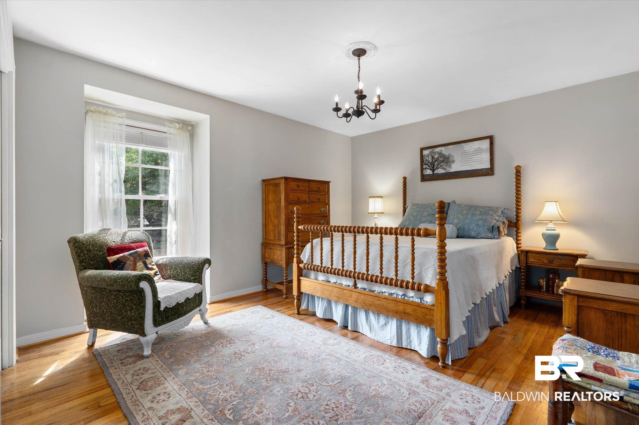 559 East Cumberland Road Mobile, AL 36608 - Photo 29 of 48 Bedroom with light wood-type flooring and hanging lights