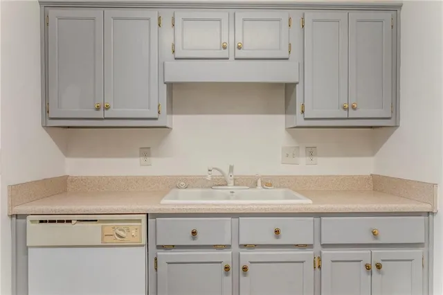 a view with cabinets a sink and dishwasher in it