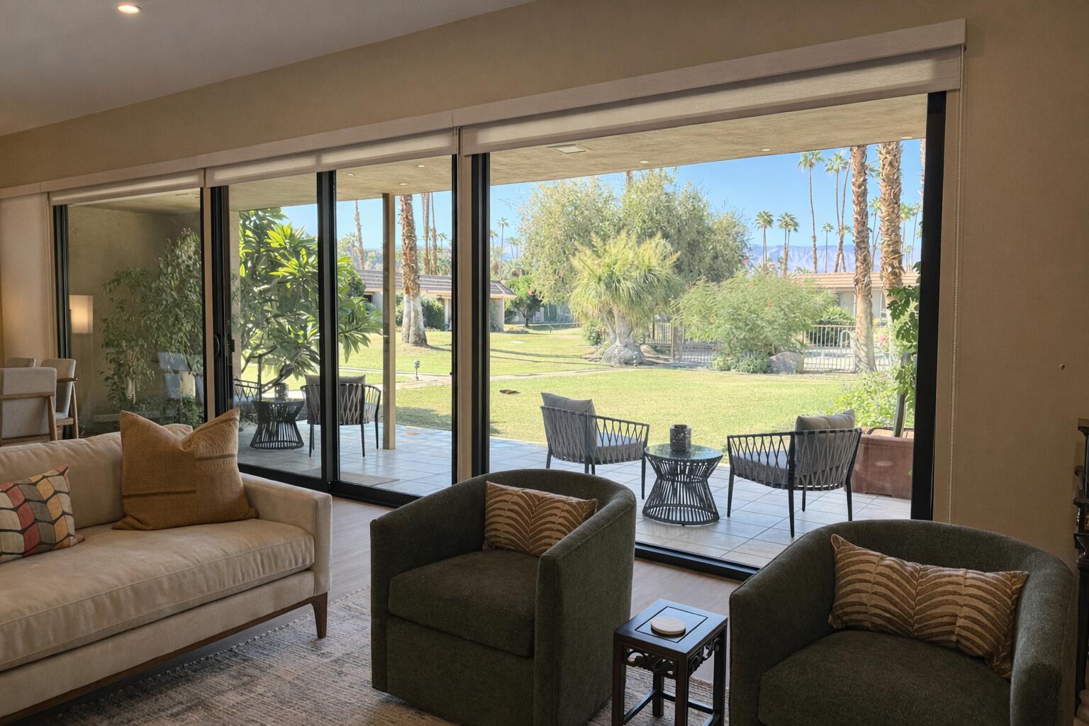 45565 Pima Road Indian Wells, CA 92210 - Photo 5 of 30 a living room with furniture and a floor to ceiling window