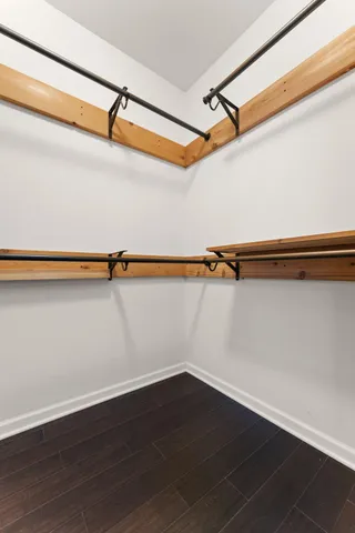 a view of a room with racks on the wall