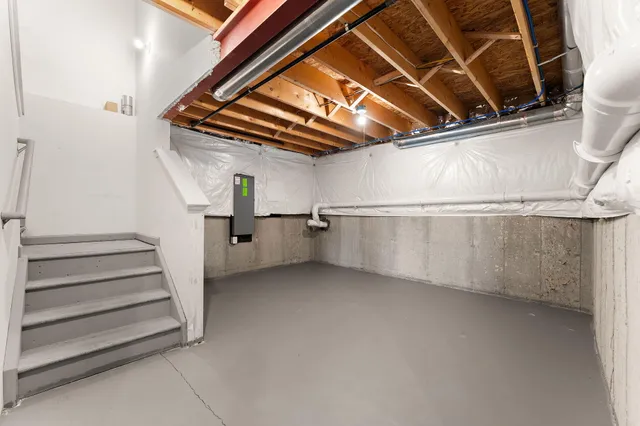 a view of a room with stairs