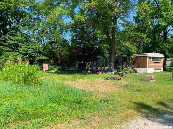 a view of a backyard with a small cabin