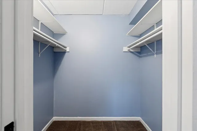 a view of walk in closet with empty racks