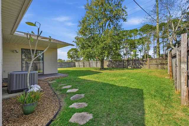 a view of a park with large trees
