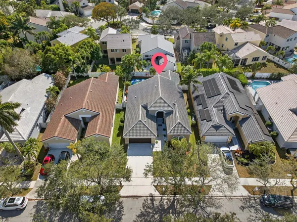 an aerial view of a house