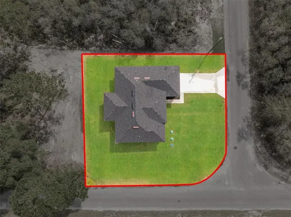 an aerial view of a house