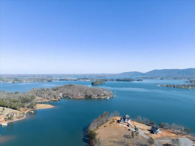 a view of a lake in middle of the town