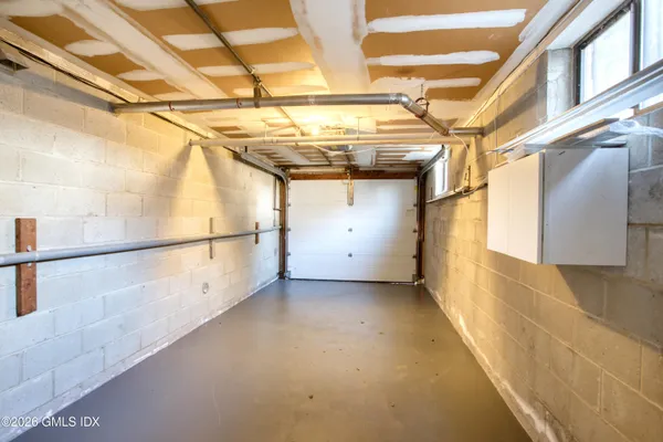 a view of a room with racks on the wall